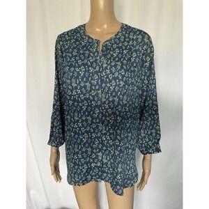 Jachs Girlfriend New York Women's Top Blue Floral Button Down Blouse Size M